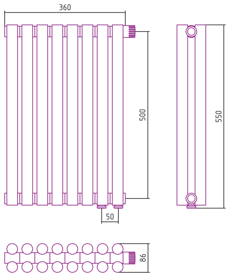 Отопительный радиатор Сунержа Эстет-11 EU50 500х360 8 секций Состаренная латунь
