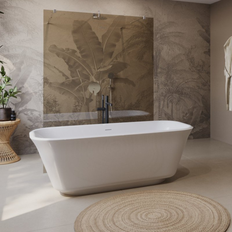 Отдельностоящая, прямоугольная акриловая ванна DUE в комплекте со сливом-переливом Cezares BB702-1700-800-K