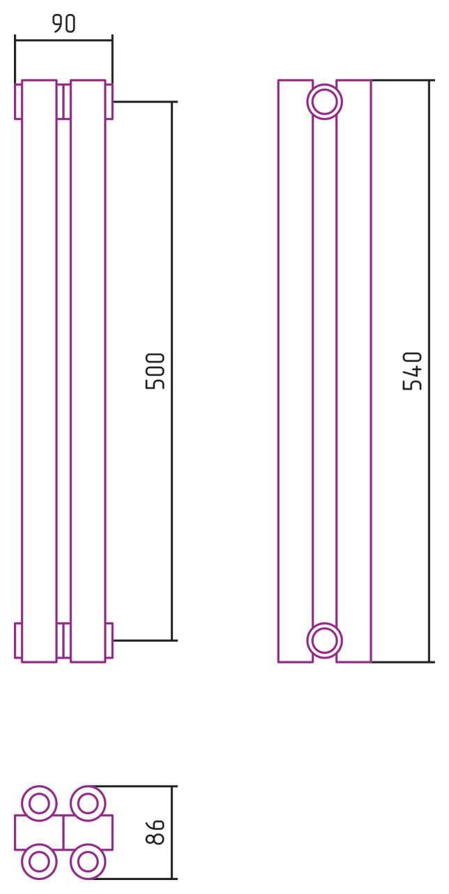 Отопительный радиатор Сунержа Эстет-00 500х90 2 секции Тёмный титан муар