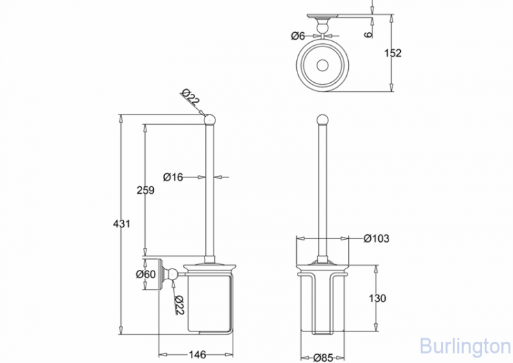 Керамическая колба с ершиком, прикрепляемая к стене [A8 CHR]