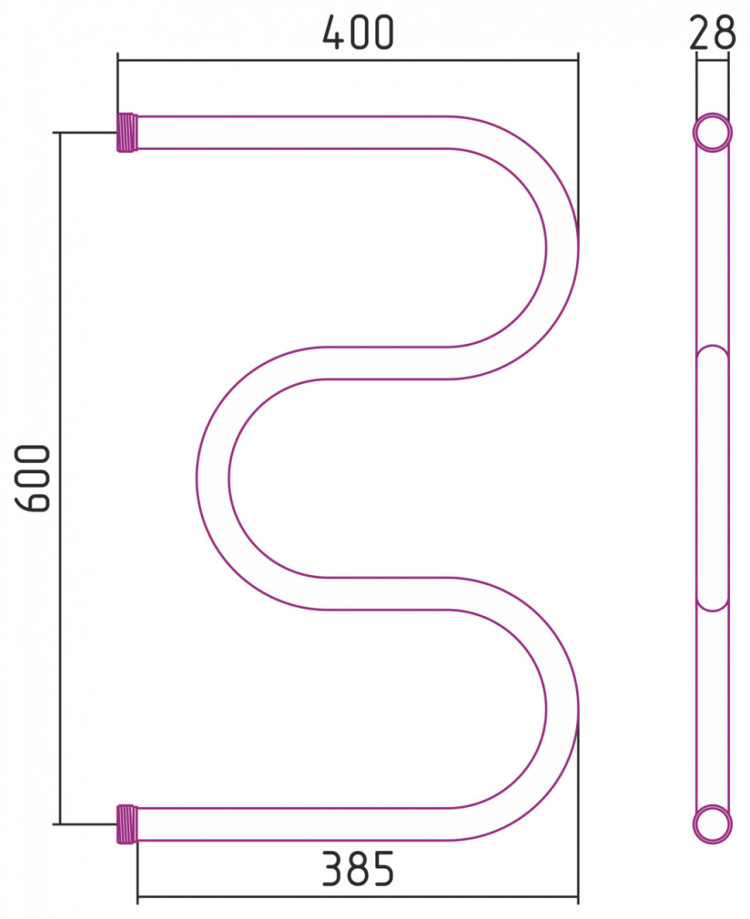 Полотенцесушитель водяной Стилье М-образный 600х400 резьба-сгон 1