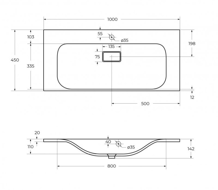 Раковина из литьевого мрамора, 1000x450x142 BelBagno BB1000/450-LV-MR-FT