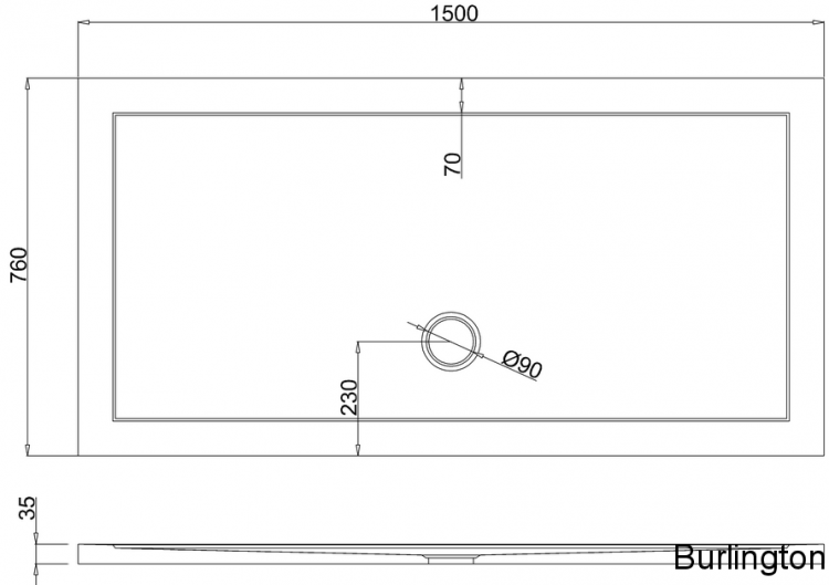 Поддон с центральным сливом 1500 x 760 мм [Z1180] 1