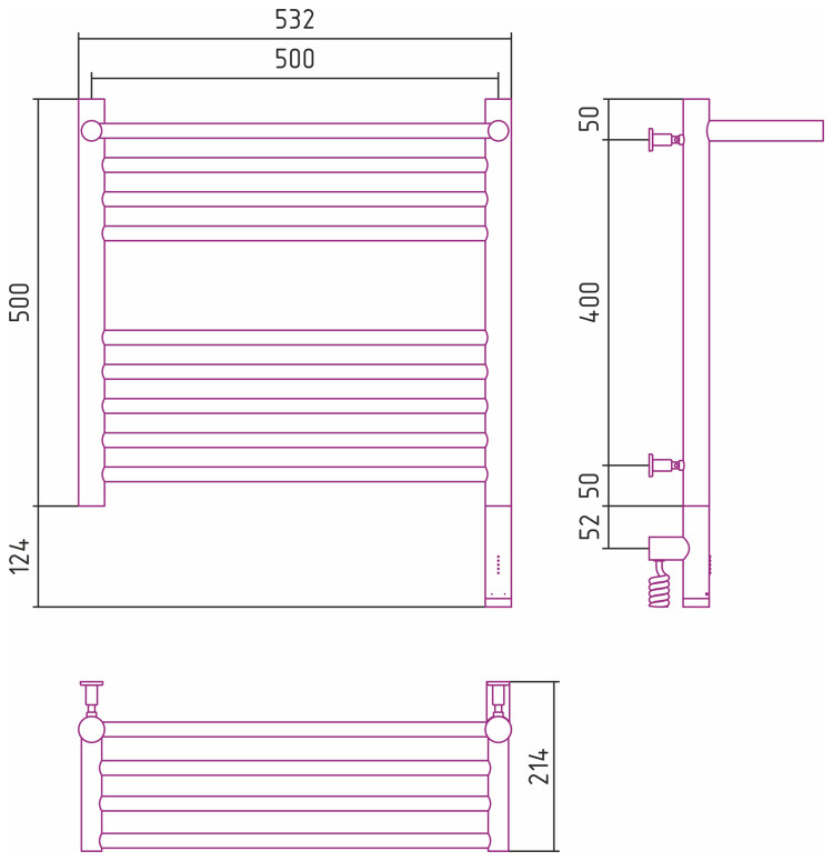 Полотенцесушитель электрический Сунержа Богема с полкой 3.0 500х500 / МЭМ правый Без покрытия