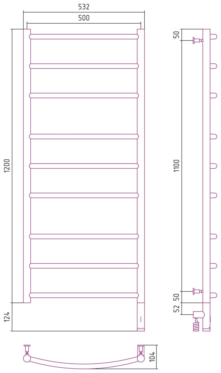 Полотенцесушитель электрический Сунержа Галант 3.0 1200х500 МЭМ правый Тёмный титан муар