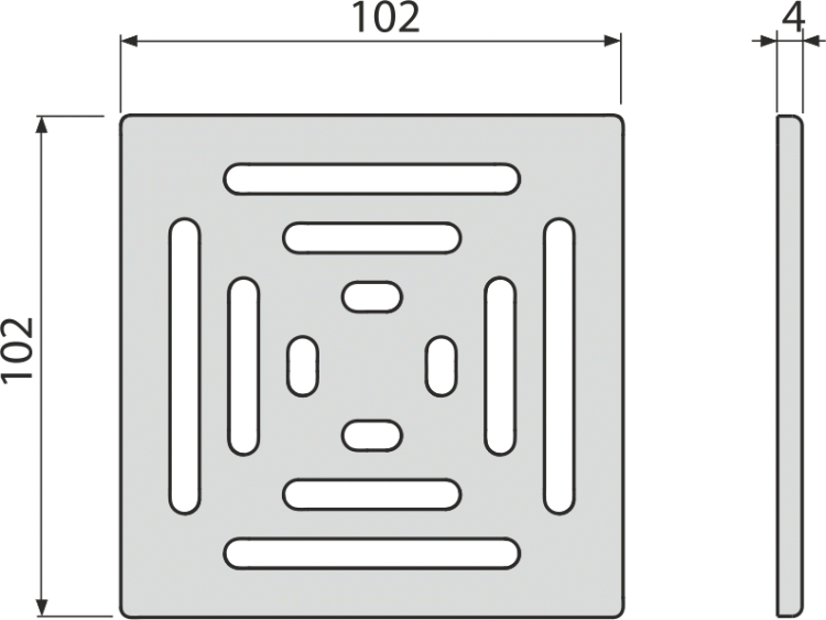 Решетка для cливных трапов из нержавеющей стали 102×102 мм, нержавеющая сталь Alcadrain MPV012