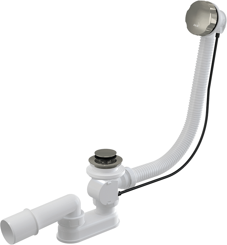 Сифон для ванны автомат комплект, NICKEL-глянец Alcadrain A55K-N-P