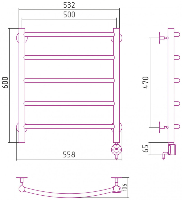 Полотенцесушитель электрический Стилье Формат 12 600х500 правый Матовый белый