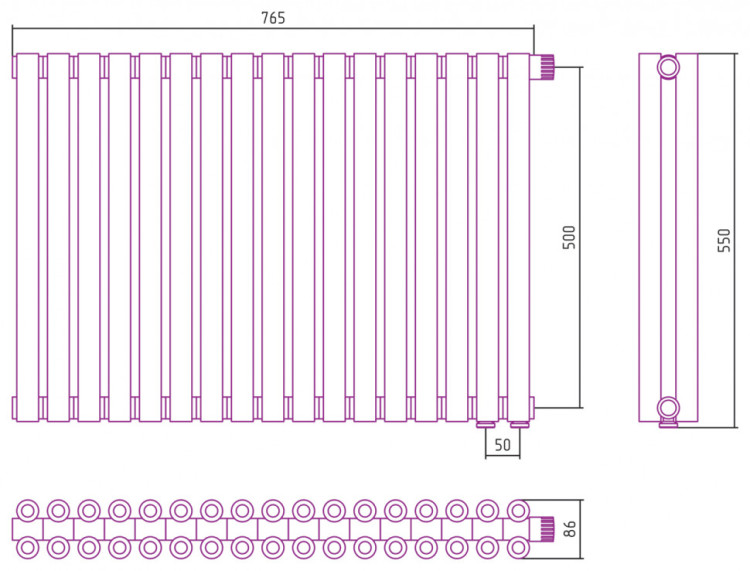 Отопительный радиатор Сунержа Эстет-00 EU50 500х765 17 секций Золото