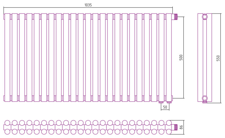Отопительный радиатор Сунержа Эстет-11 EU50 500х1035 23 секции Матовый чёрный