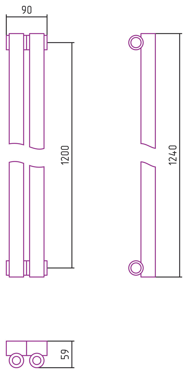 Отопительный радиатор Сунержа Эстет-0 1200х90 2 секции Без покрытия