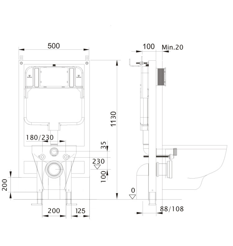 Инсталляция для подвесного унитаза Aquatek INS-0000020 , 1130*500*100 мм , +звукоизоляционная прокладка (возможна установка в угол)