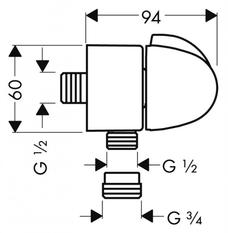 Шланговое подсоединение Hansgrohe Fixfit Stop 27452000 с запорным вентилем
