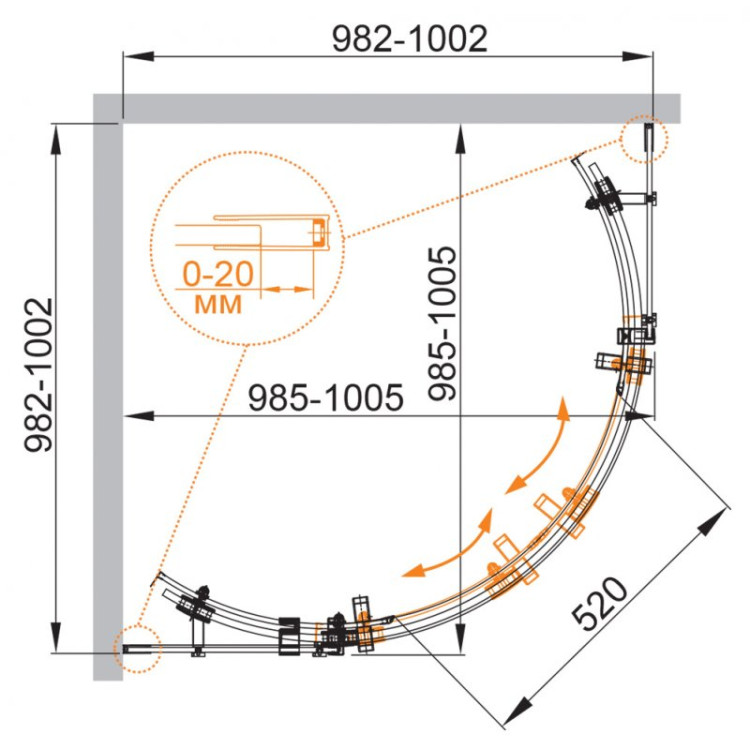 Душевой уголок STYLUS-O-M-R-2 Cezares STYLUS-O-M-R-2-100-C-Cr